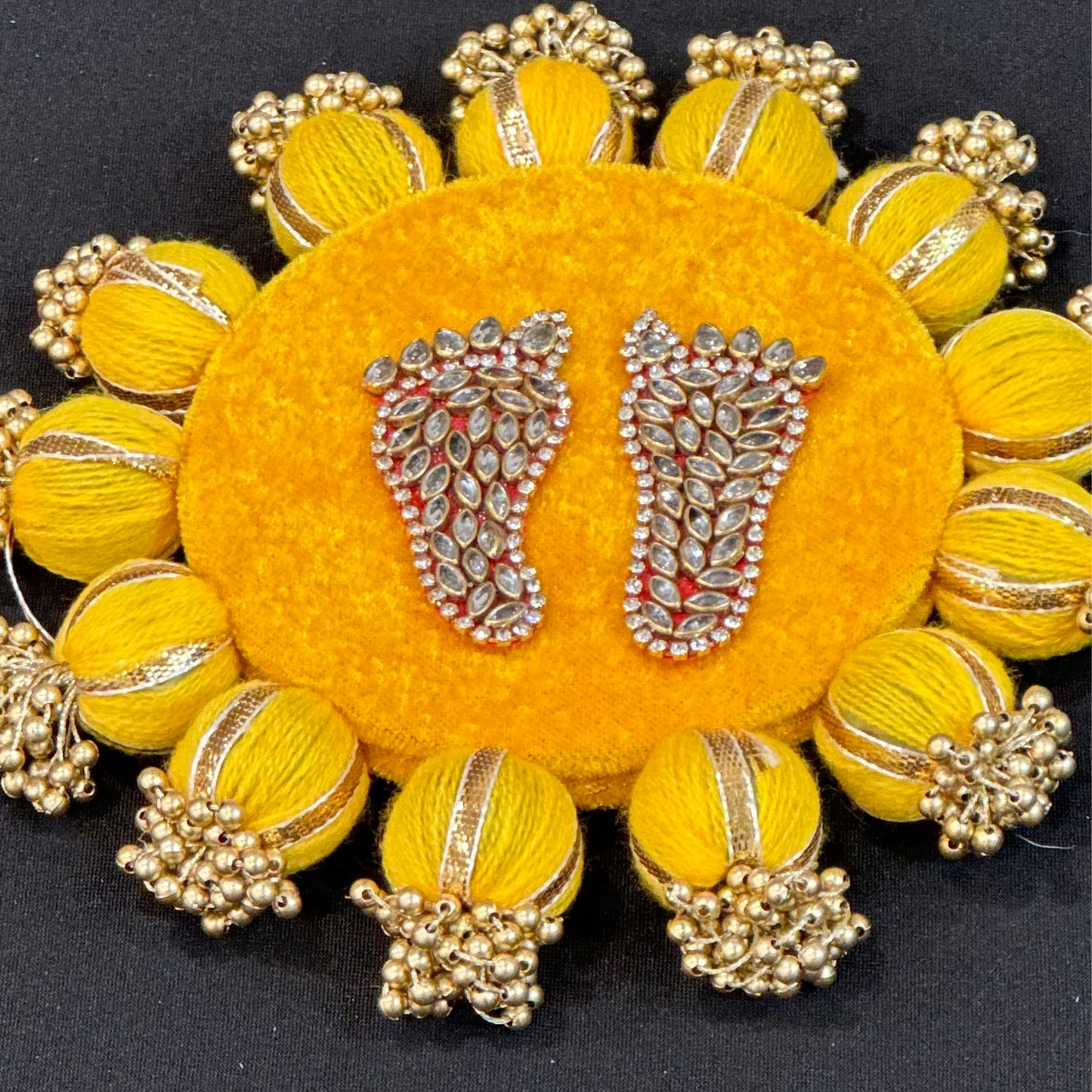 Yellow Lakshmi Charan Coasters – 6 Inch Elegance