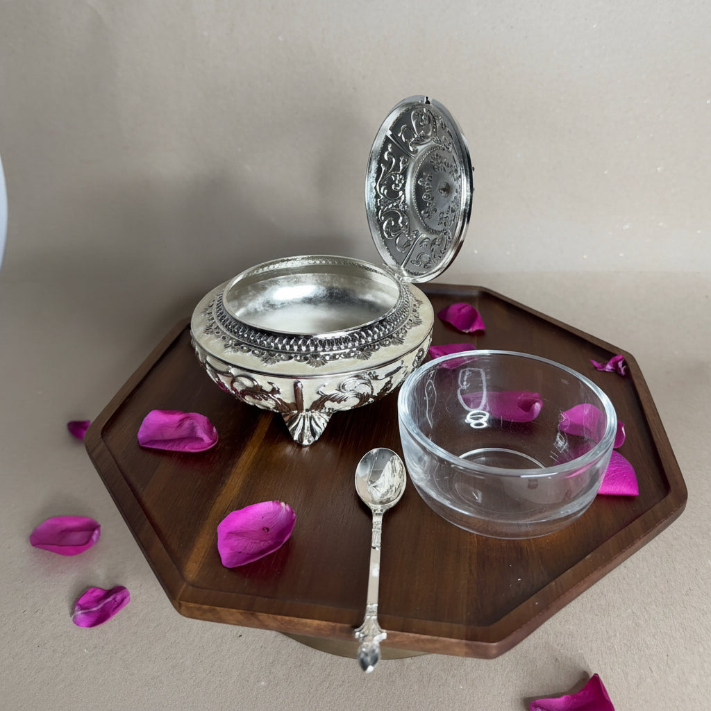 White Enamel Sugar Pot with Removable Glass Bowl – Elegant Gift in Satin-Lined Box