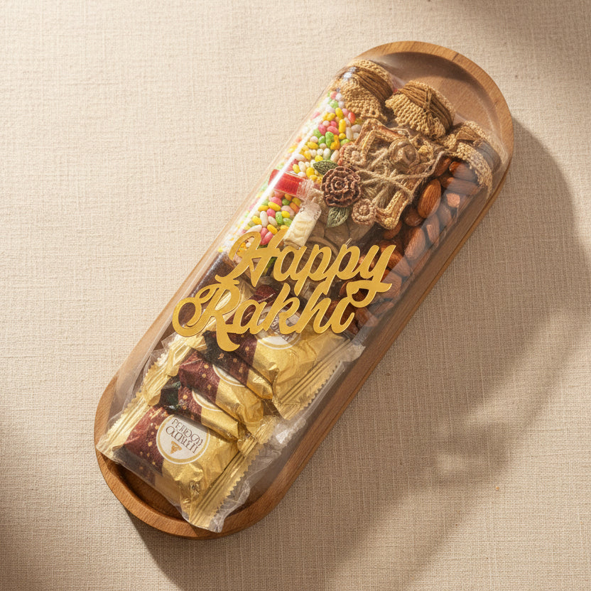 Royal Treats Rakhi & Lumba Wooden Tray Gift Set