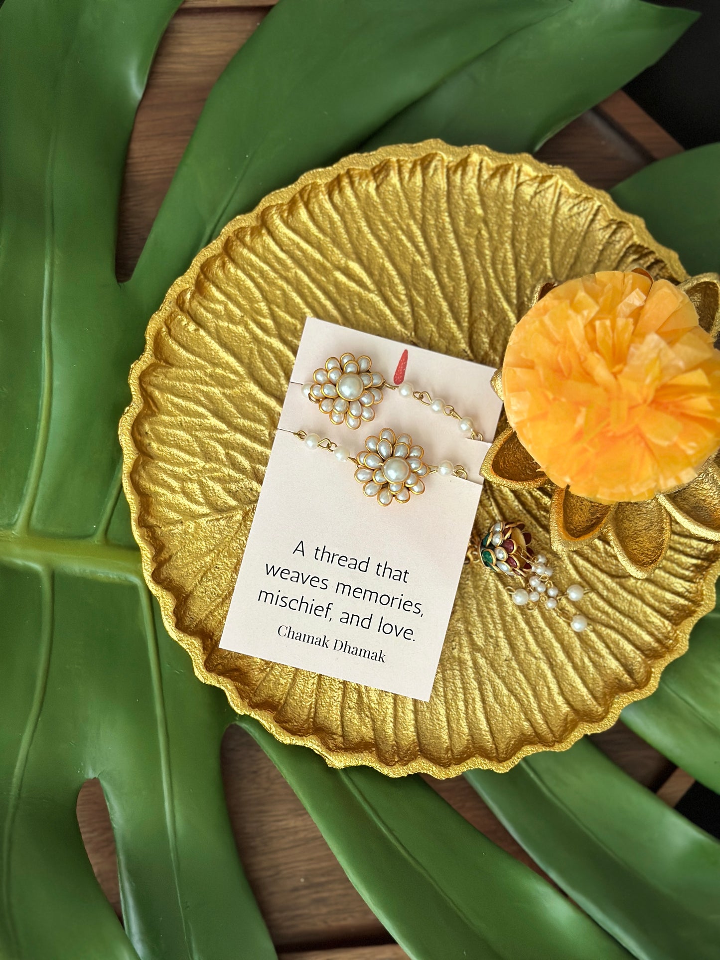 Yellow Flower and Pearl Rakhi