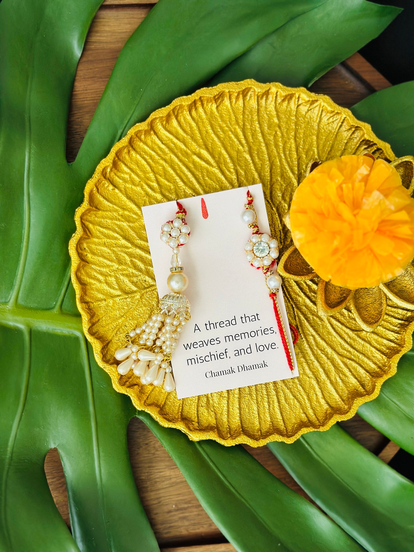 Pearl Flower Bhaiya Bhabhi Rakhi Set