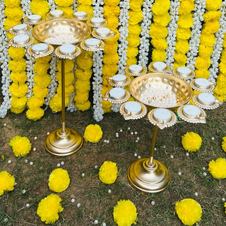 Decorative Iron Metal Diya Stand (Set of 2)