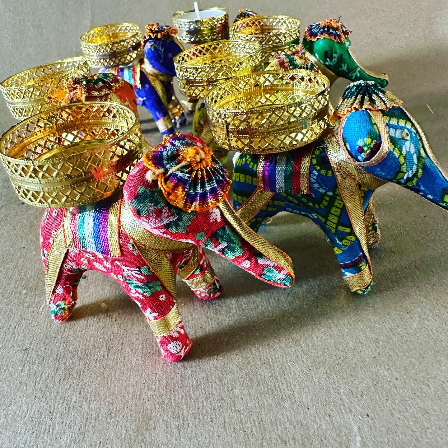 Handcrafted Elephant Tealight Holders – Set of 2 with Organza Gift Bag
