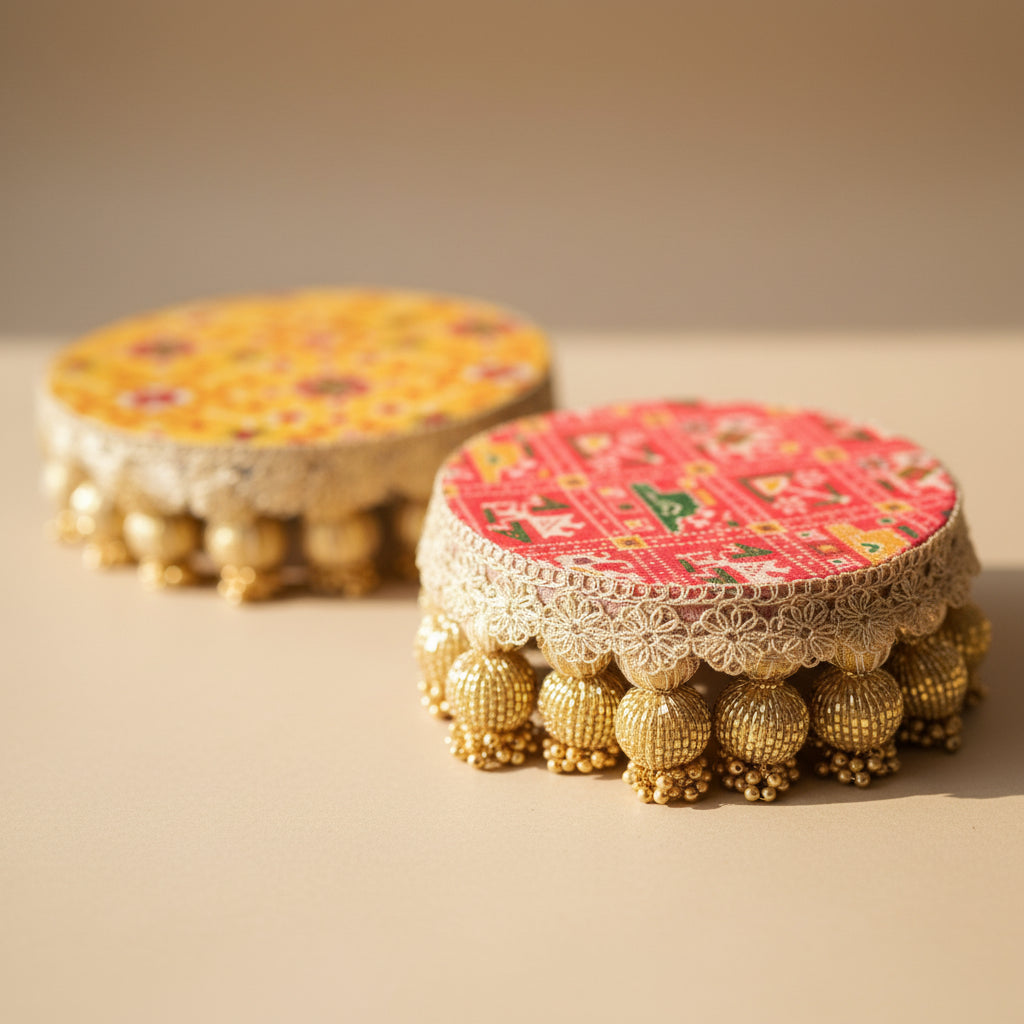 Charming Beaded Brocade Coasters – Yellow Chouki Style