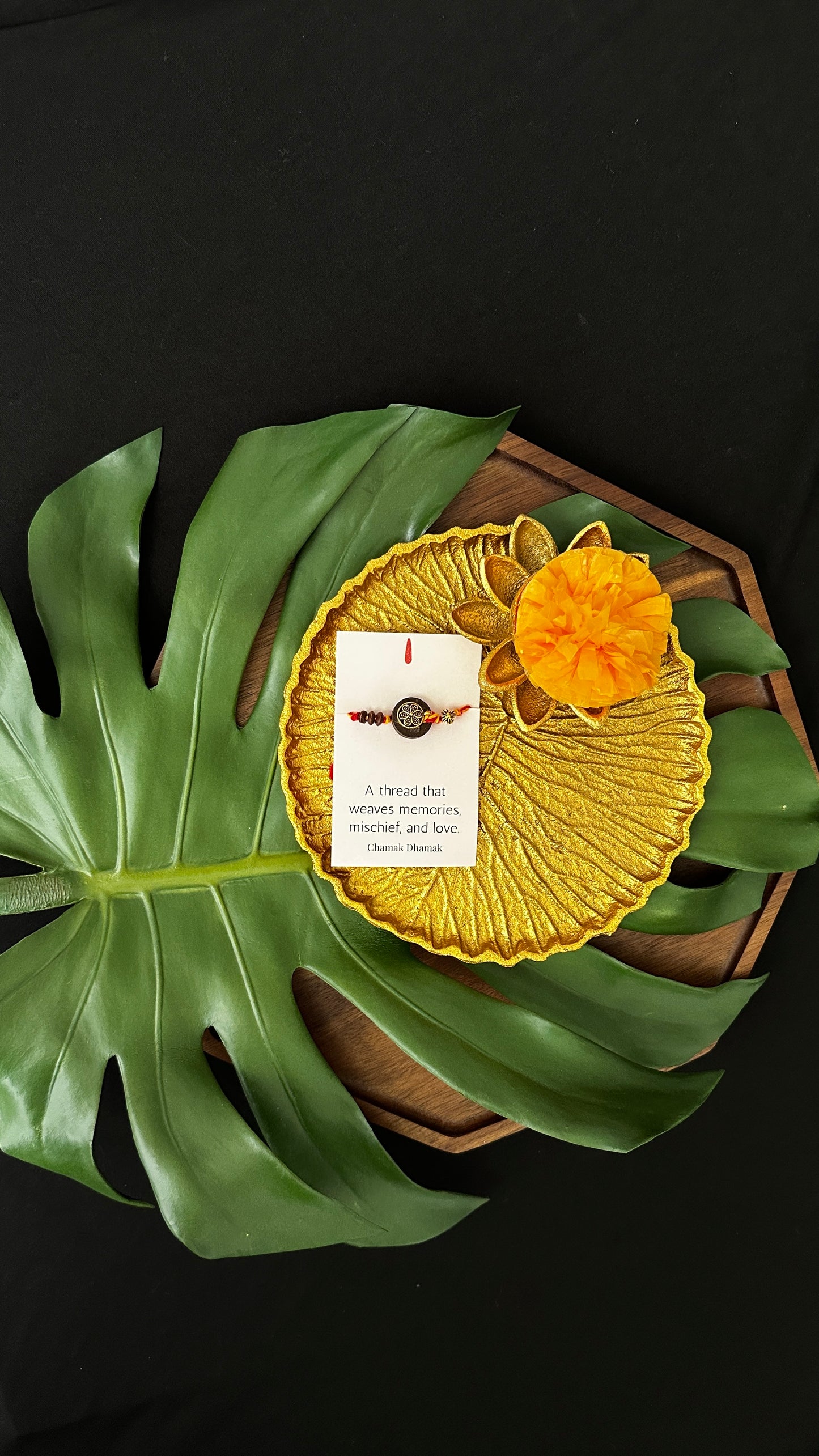 Coconut Shell & Golden Flower Rakhi - Single