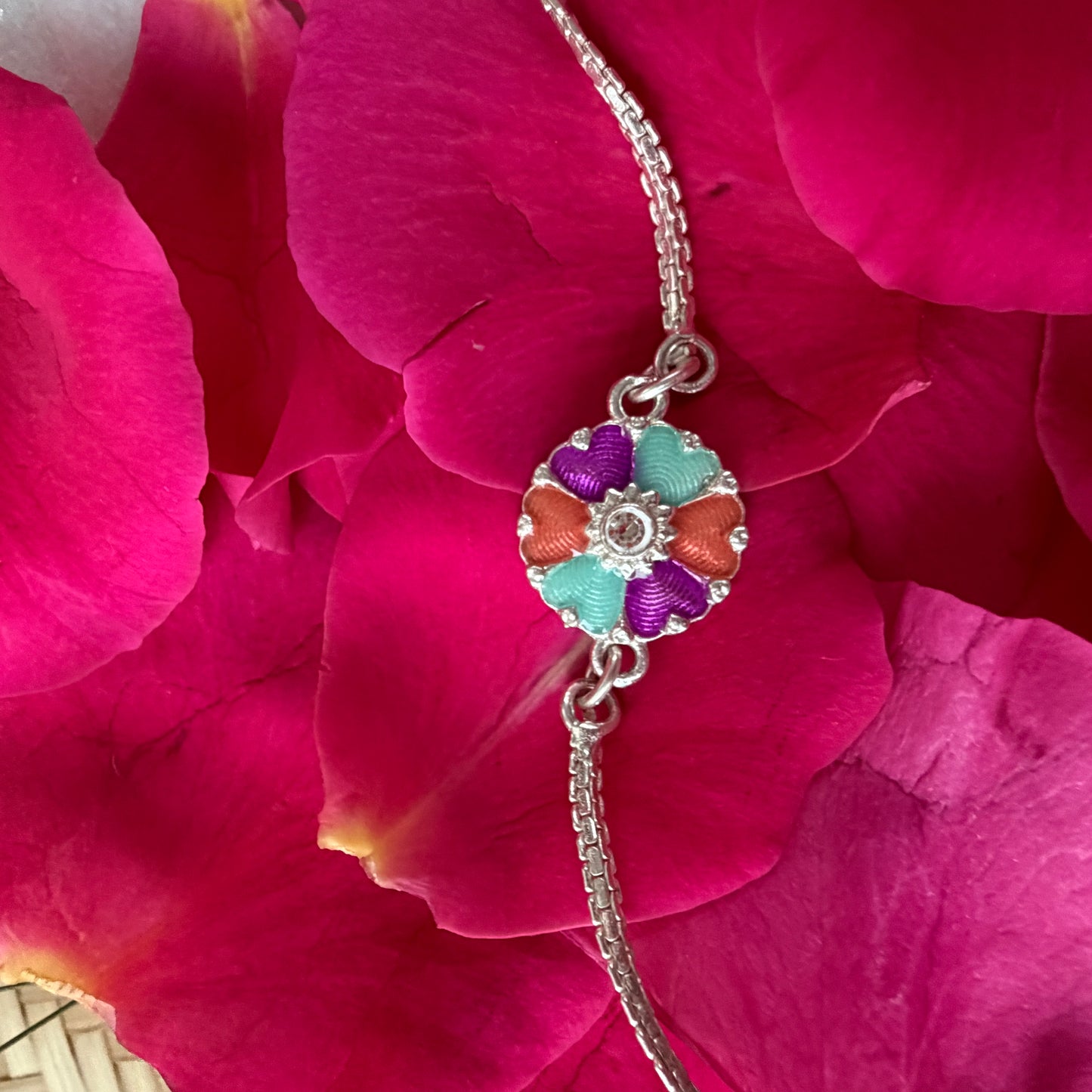Silver Floral Heart Rakhi