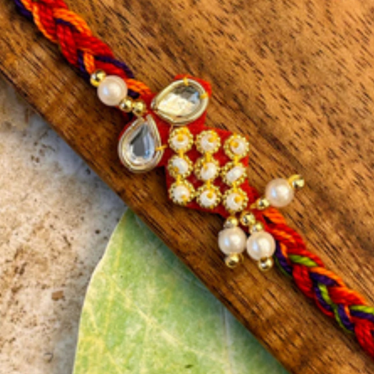 Braided Multi Color With Pearl & Stone Rakhi - Single