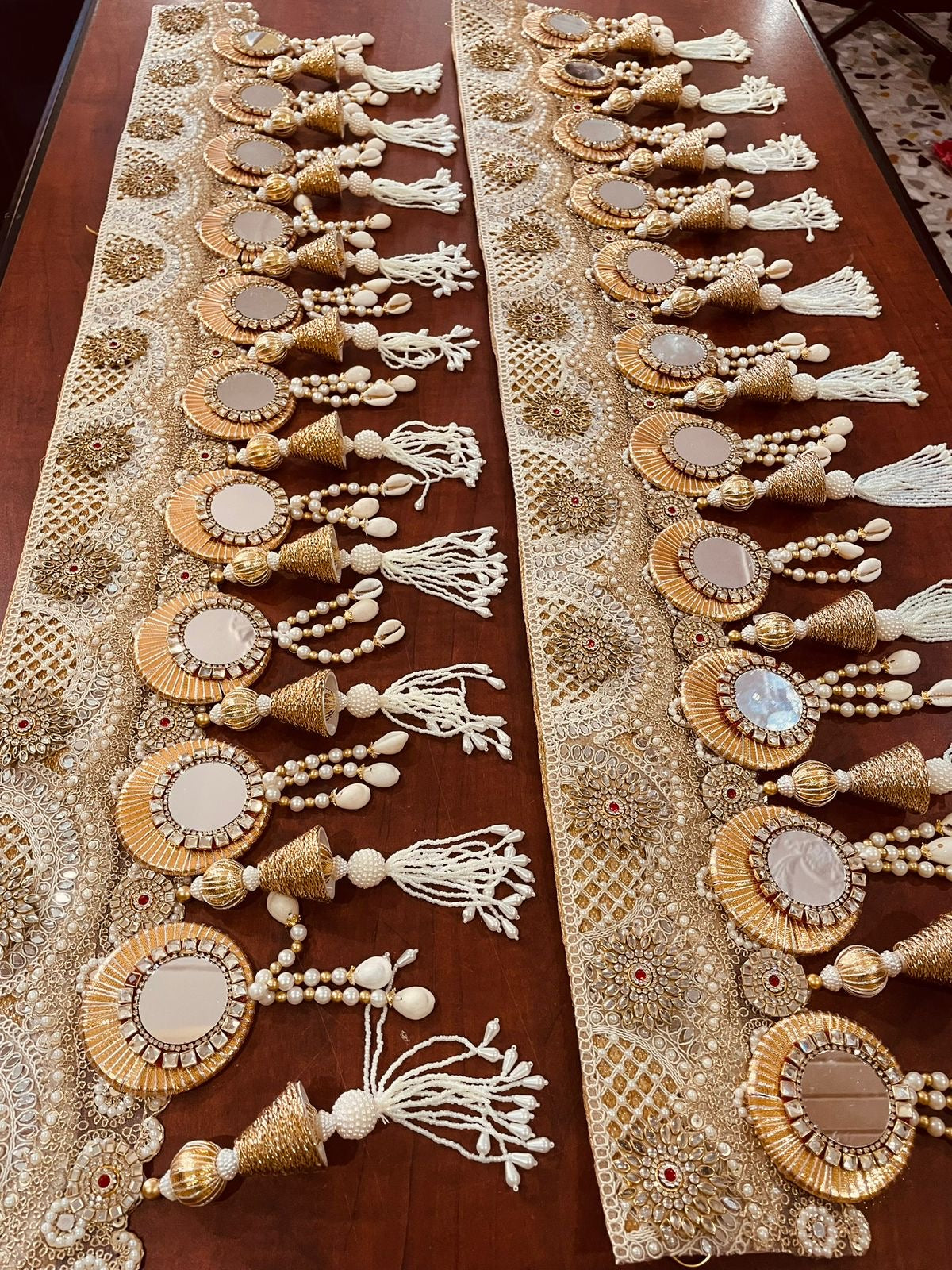 Golden Brocade Heavy Mirror & Pearl Bandanwar