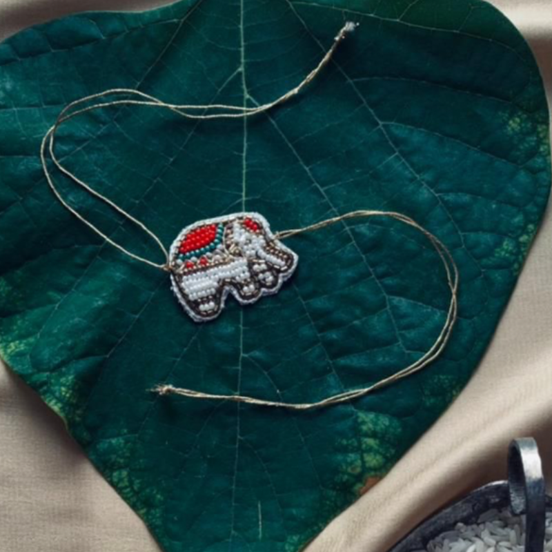 White Elephant Beaded Rakhi