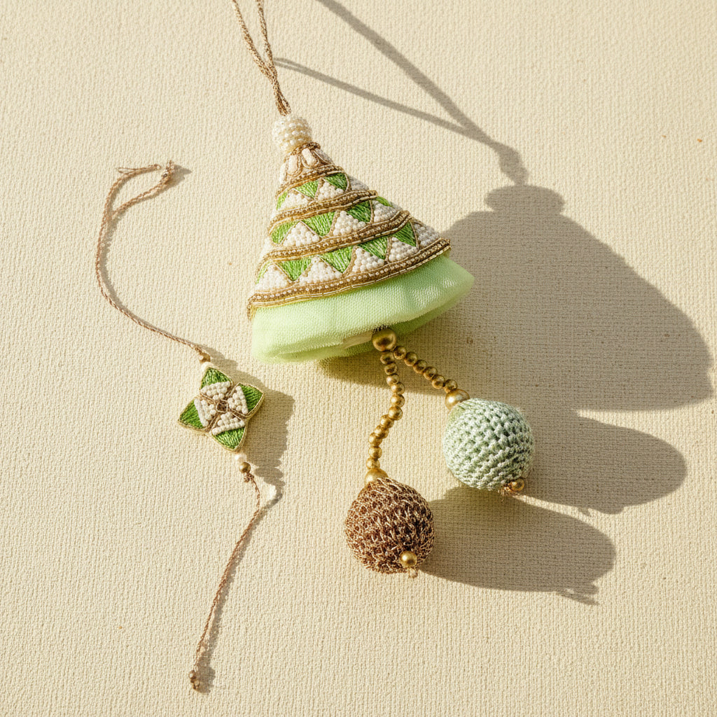 Pearl Cone Green Beaded Bhaiya Bhabhi Rakhi Set
