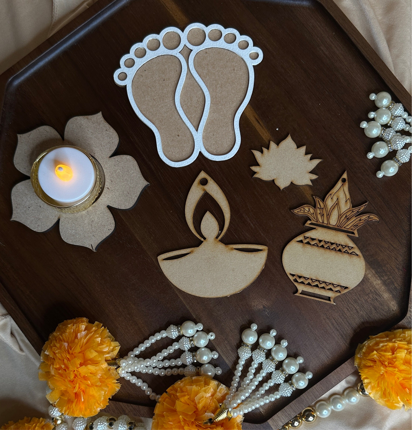 Fillable Rangoli Charan Wooden Base – DIY Festive Décor | Chamak Dhamak USA