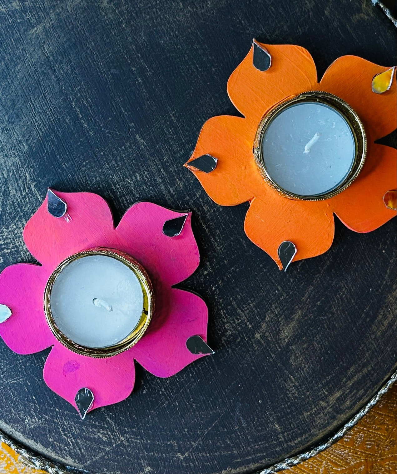 DIY Lotus Diya Base – Wooden Craft Kit with Golden Holder | Chamak Dhamak USA