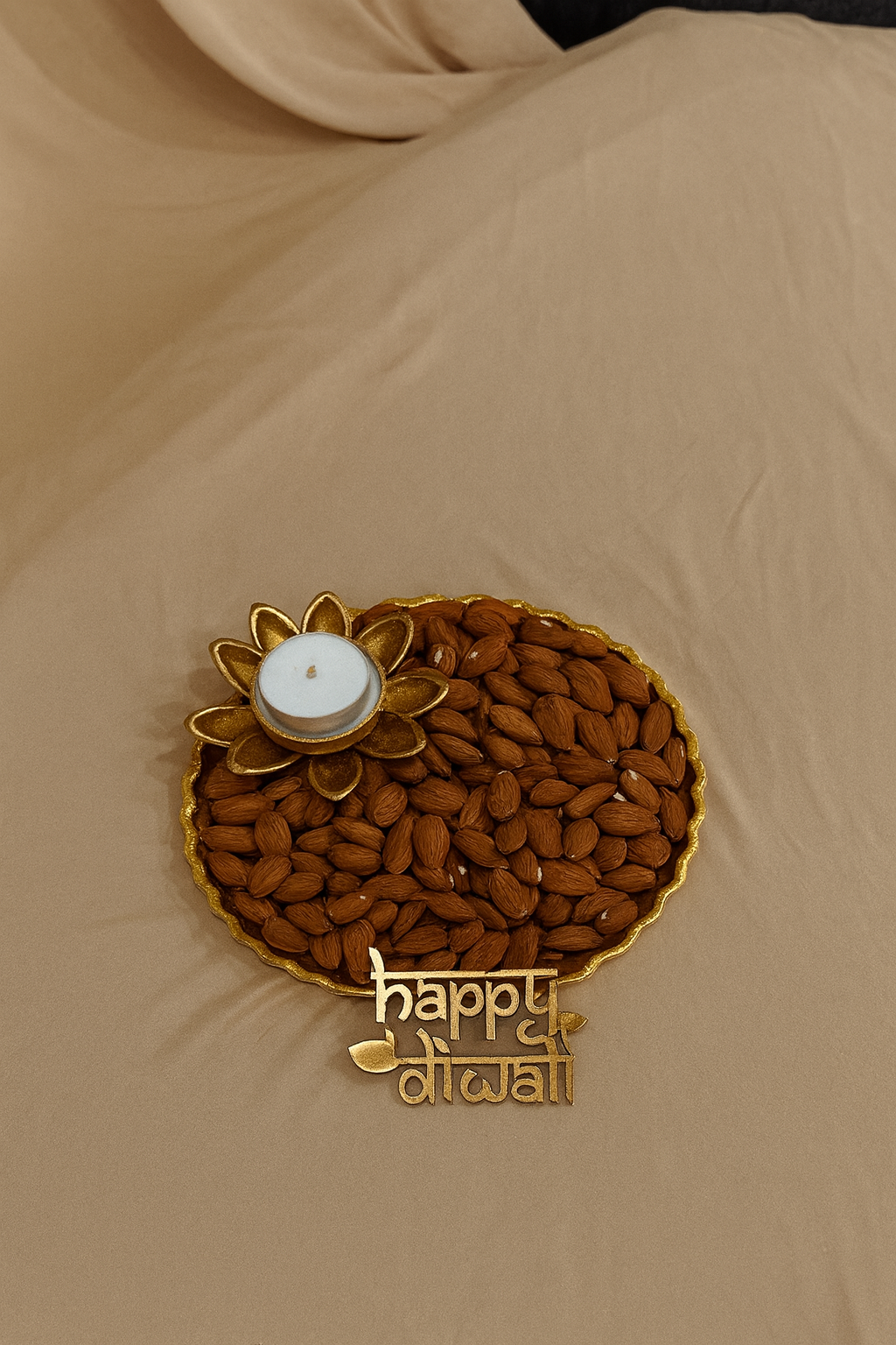 Gold Almond Diya Tray – Luxury Festive Gift Tray | Chamak Dhamak