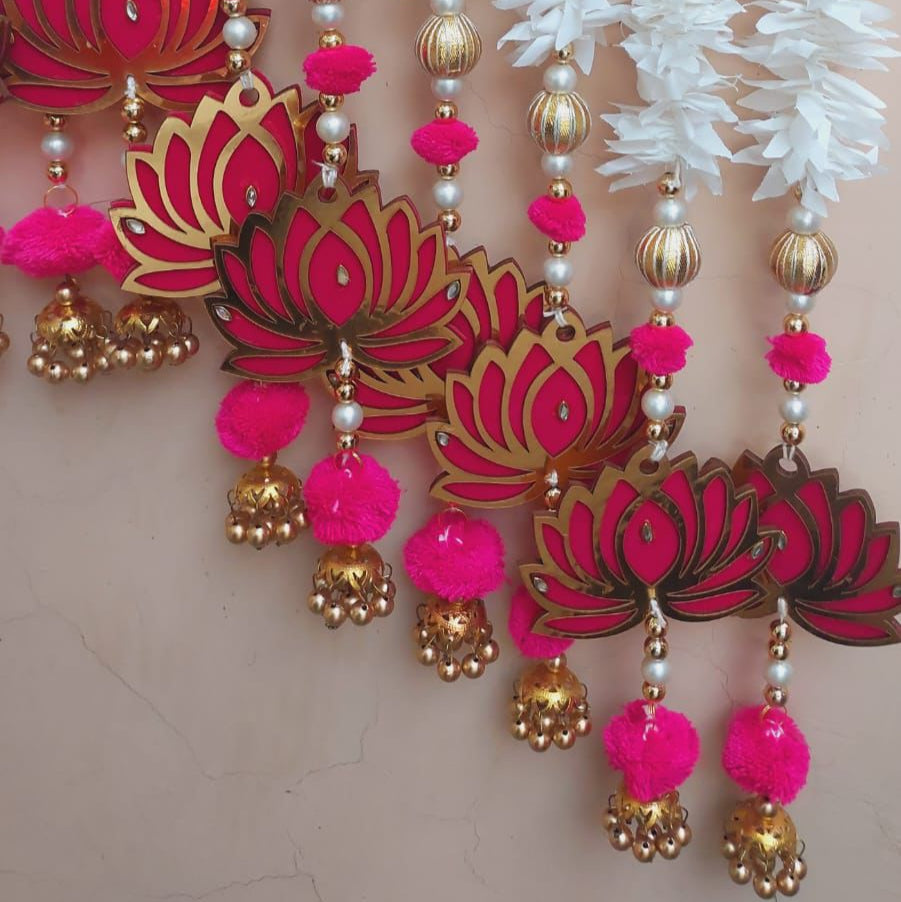 3 ft Artificial Plastic Flower Garland with Beads & MDF Lotus