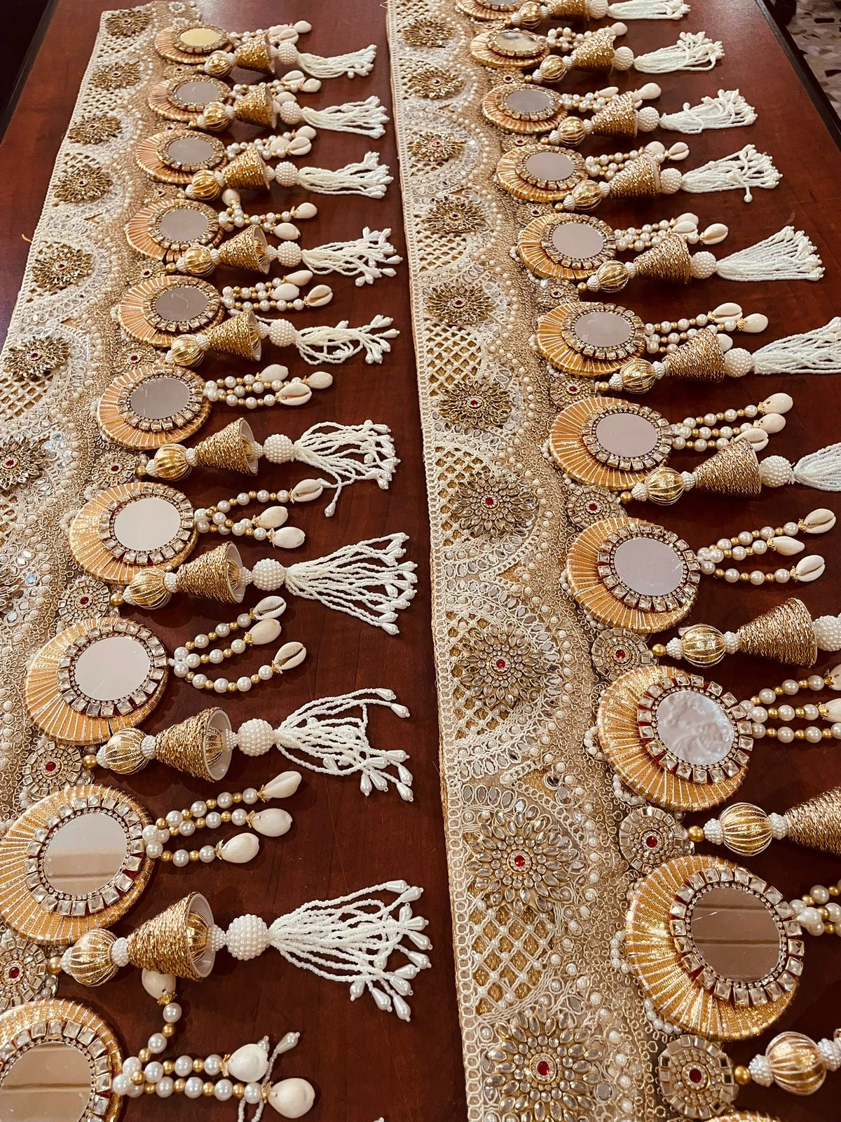 Golden Brocade Heavy Mirror & Pearl Bandanwar