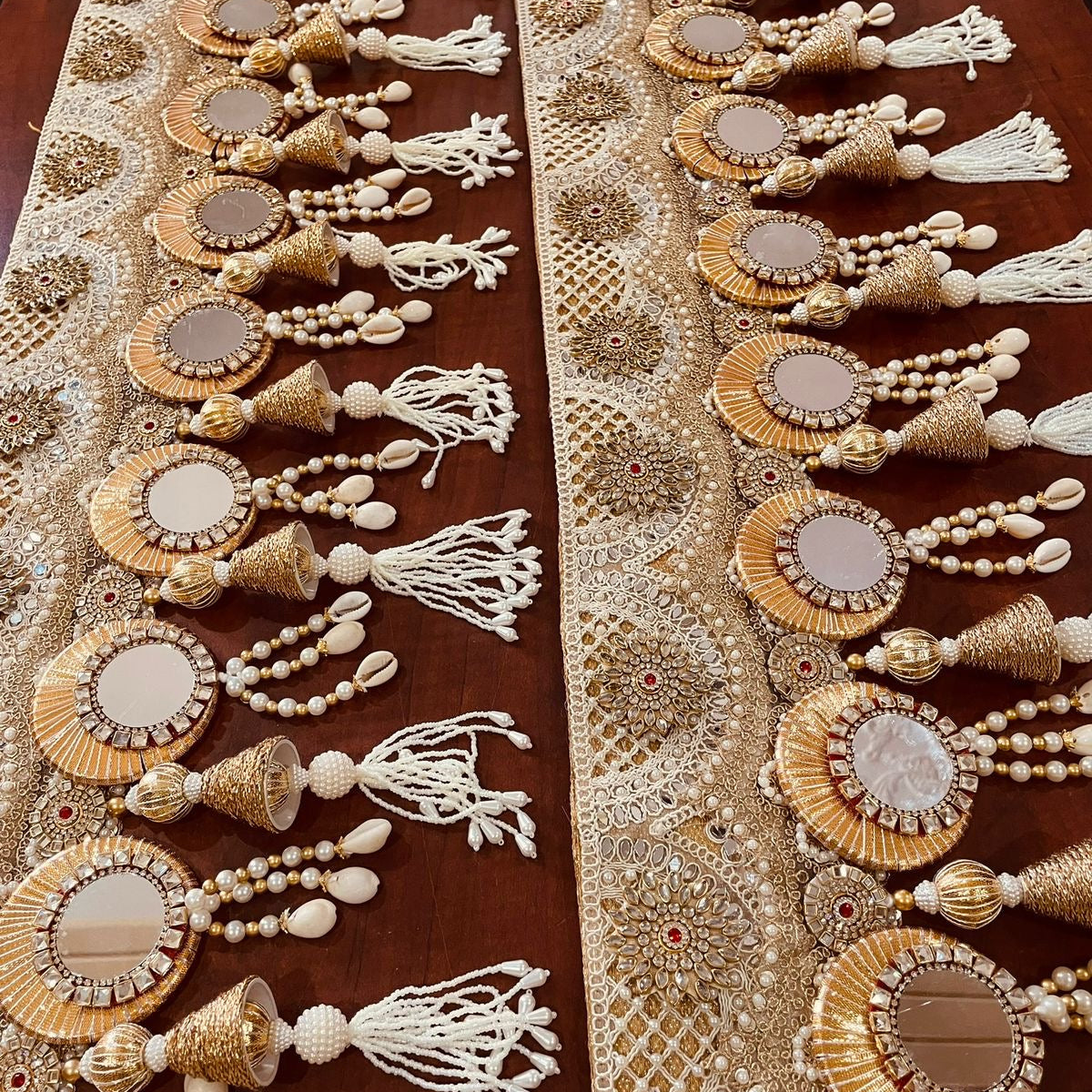 Golden Brocade Heavy Mirror & Pearl Bandanwar