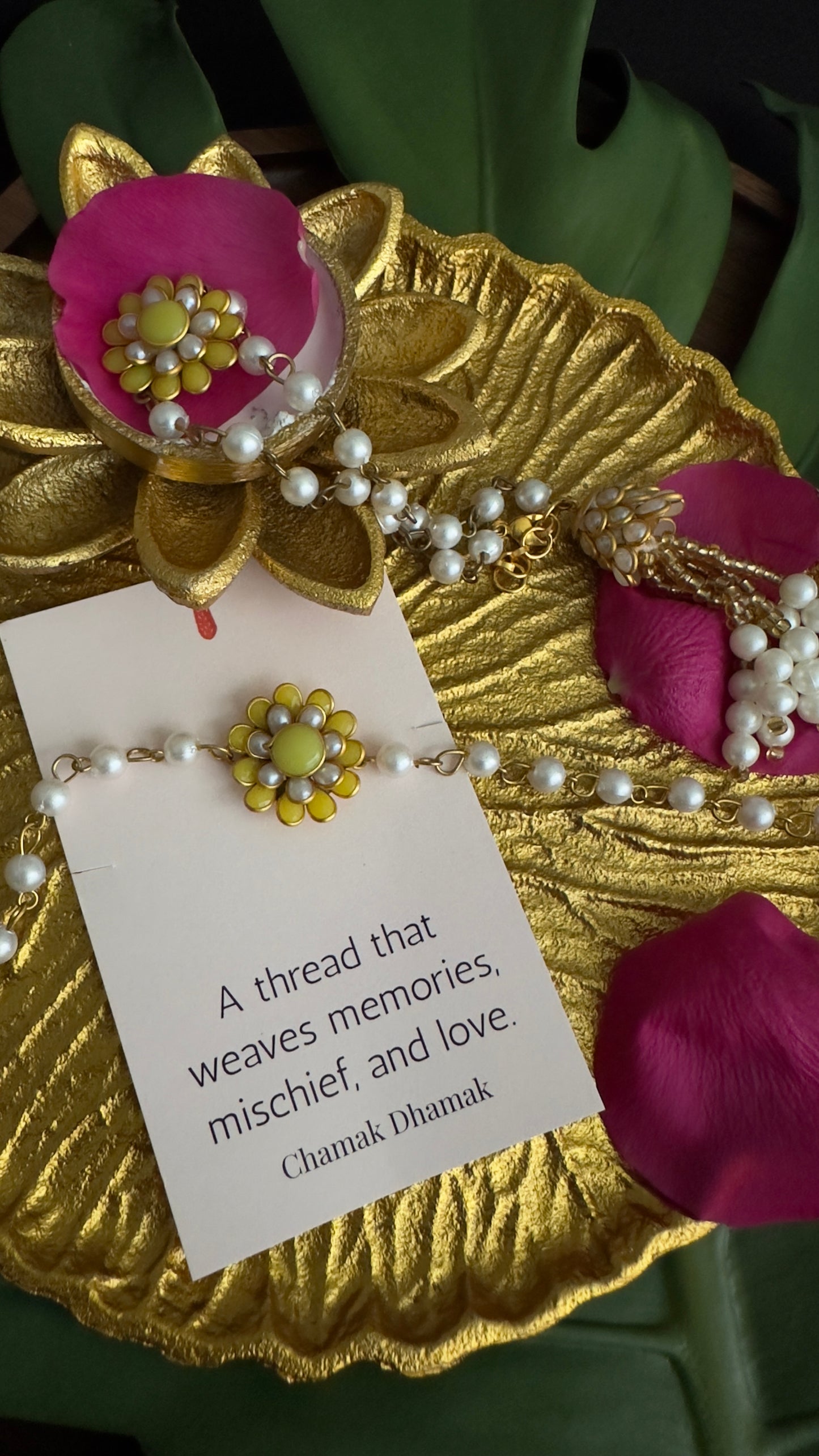 Yellow Flower and Pearl Rakhi