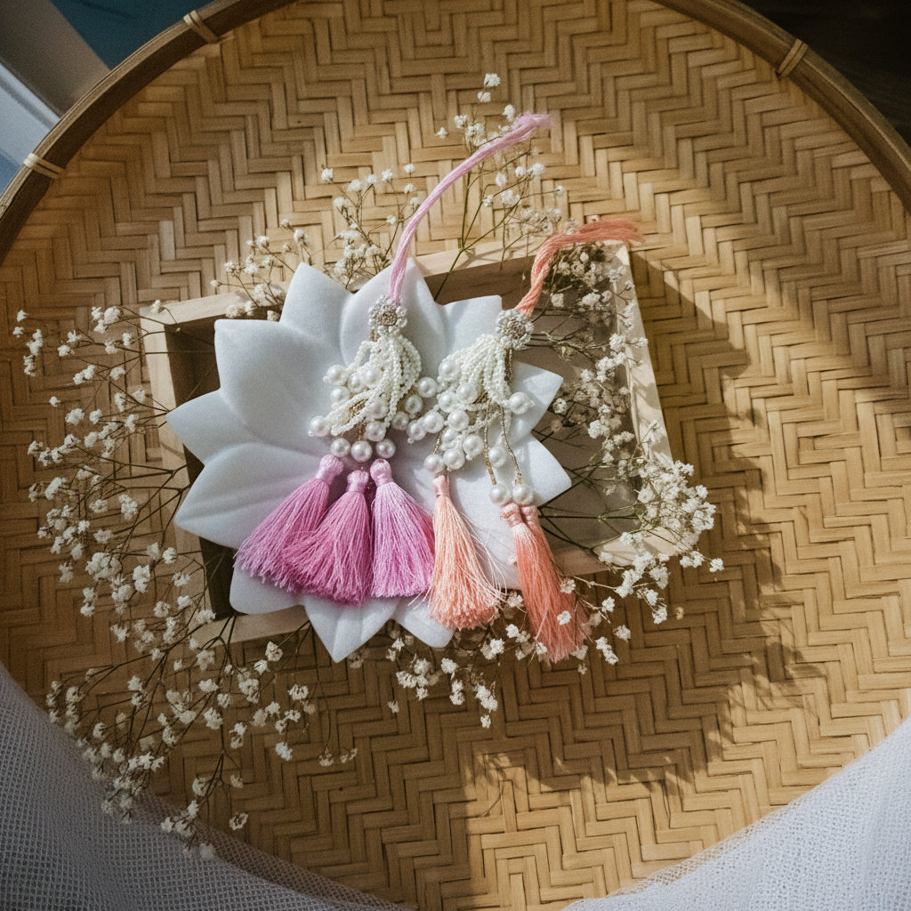 Pearl and Tassel Peach Lumba - Bhabhi Rakhi