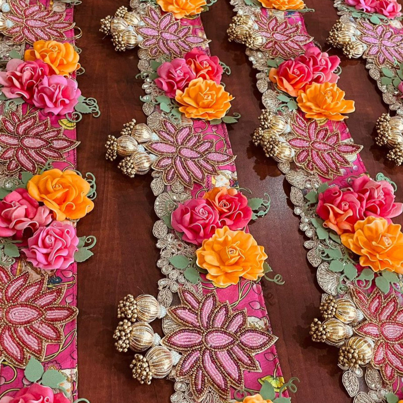 Pichwai and Lotus 3-Piece Bandanwar with Shubh Labh - 40-Inch Length Decoration