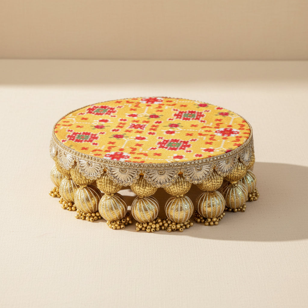 Charming Beaded Brocade Coasters – 5 Inch Chouki Style
