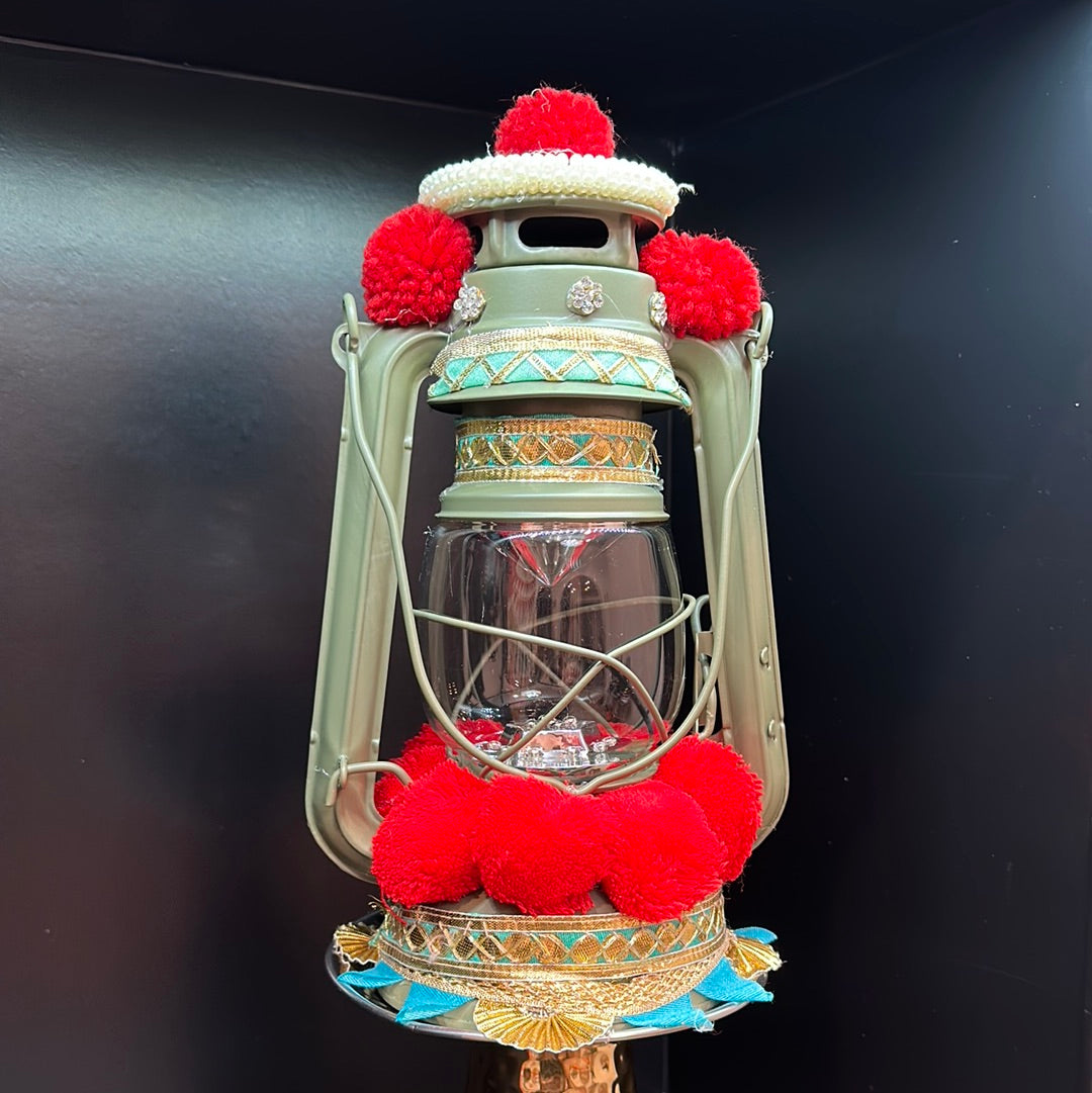 Indian theme Crafted Decorated Lantern in Brown, Red, and Green