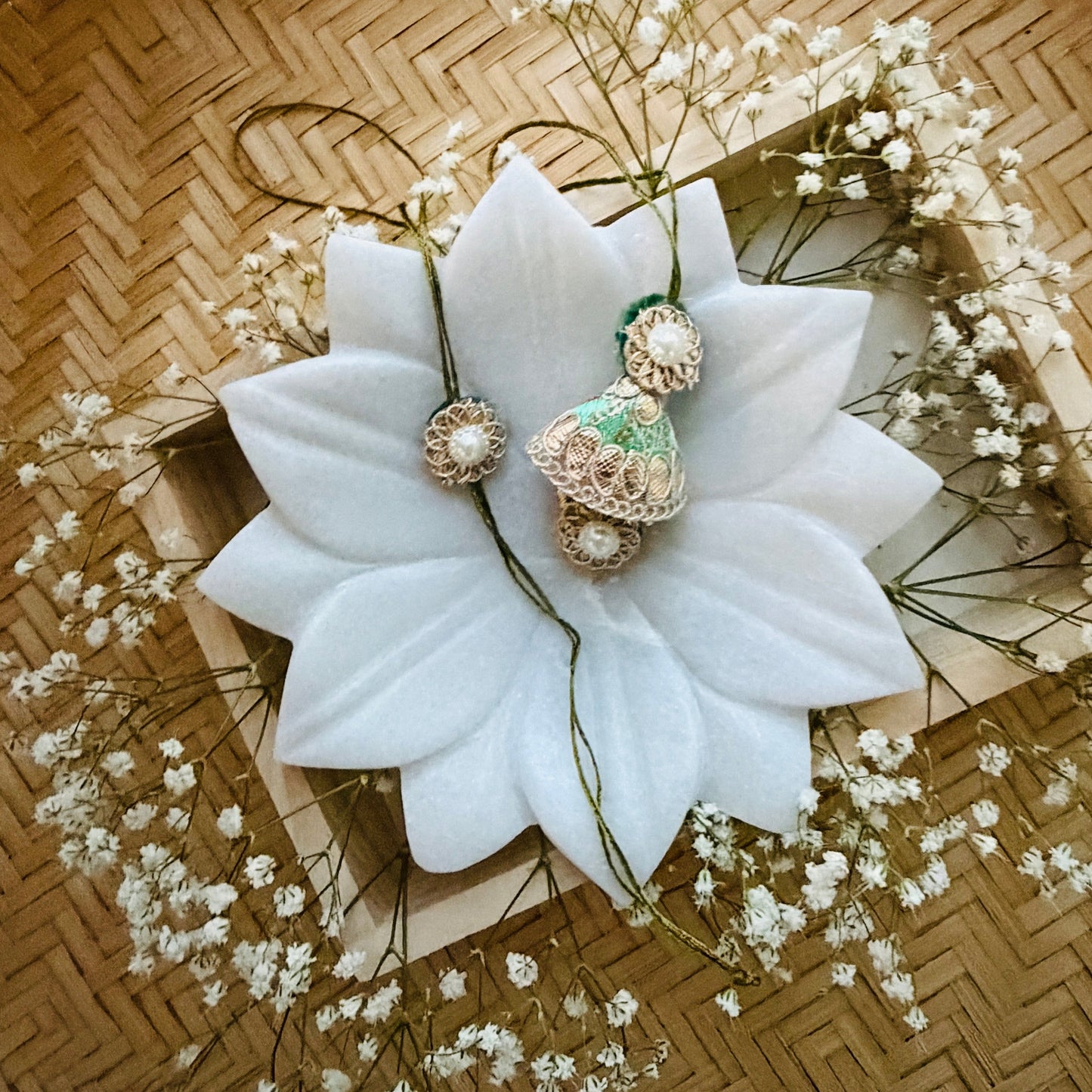 Gota and Green Cone Lumba Bhaiya Bhabhi Rakhi Set