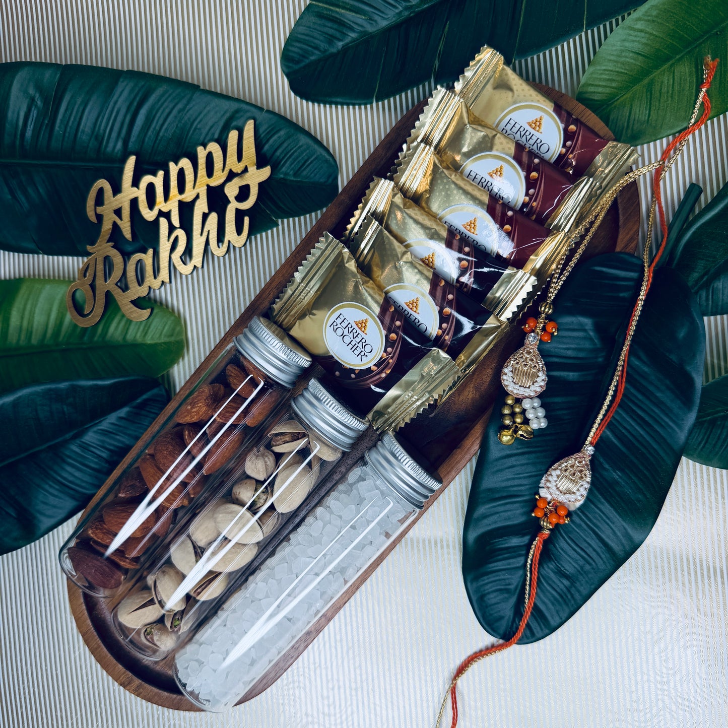Royal Treats Rakhi & Lumba Wooden Tray Gift Set