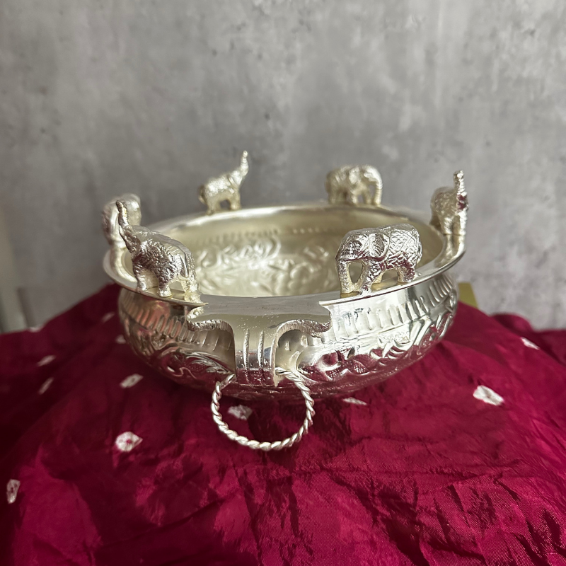 Exquisite 8-Inch Urli with Elephant Border - Handcrafted Décor