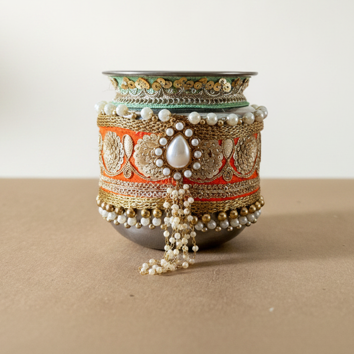 Karwachauth Lotta Orange with Drop Shape Pearl Flower