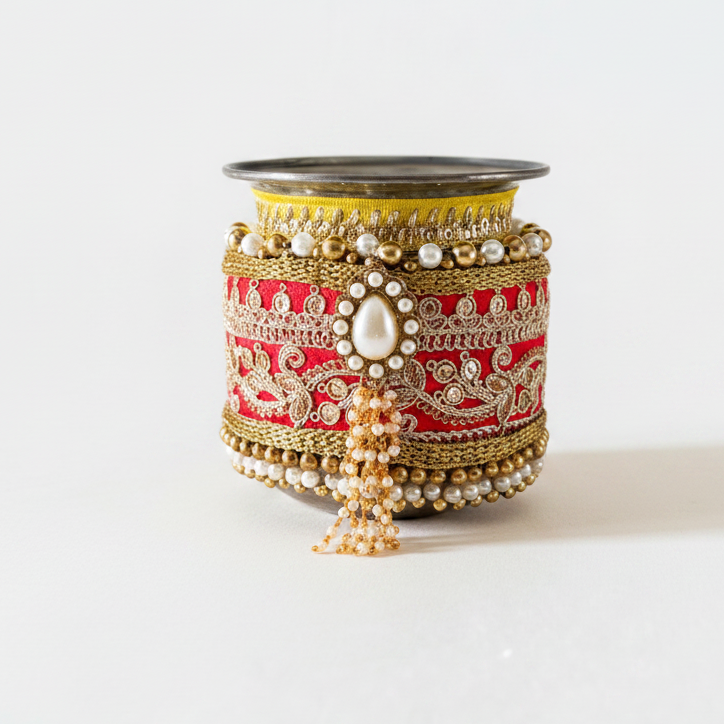Karwachauth Lotta Red with Drop Shape Pearl Flower