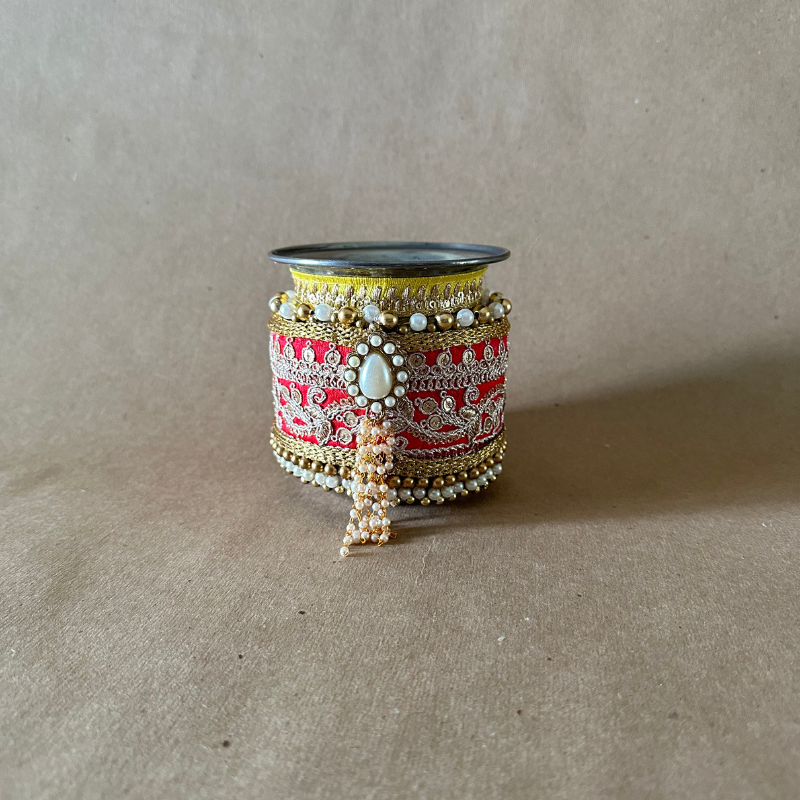 Karwachauth Lotta Red with Drop Shape Pearl Flower