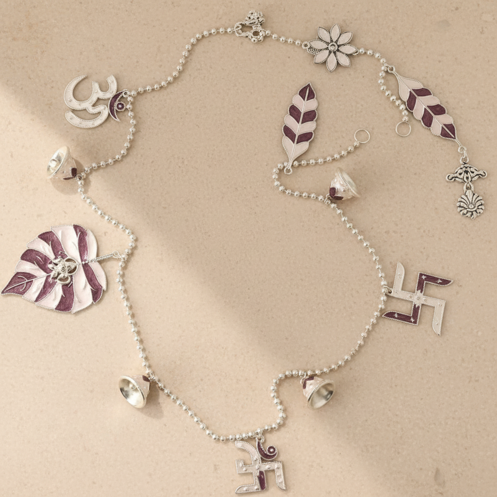 Pink and Mauve Metal Toran Ganeheshji,OM,Swastiq