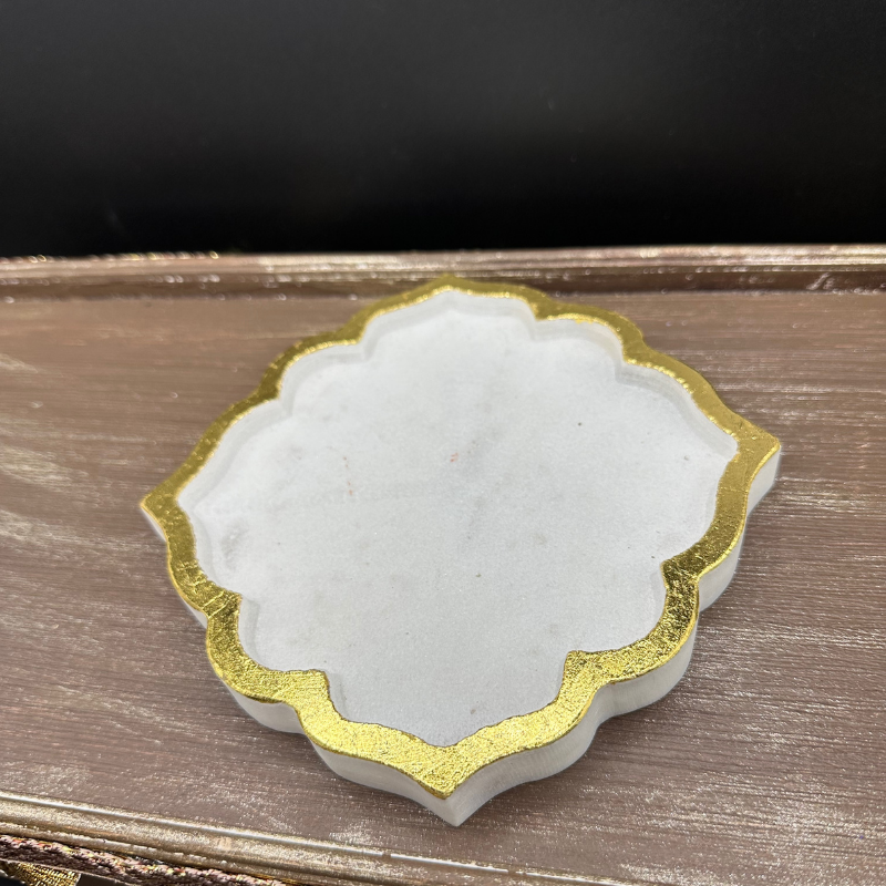 Gold Border Marble Decorative Plate