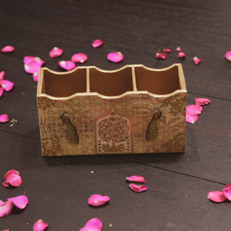 Vibrant Green Peacock Wooden Cutlery Holder