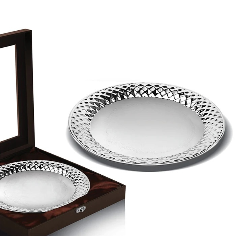 Hammered Edge Round Plate Silver