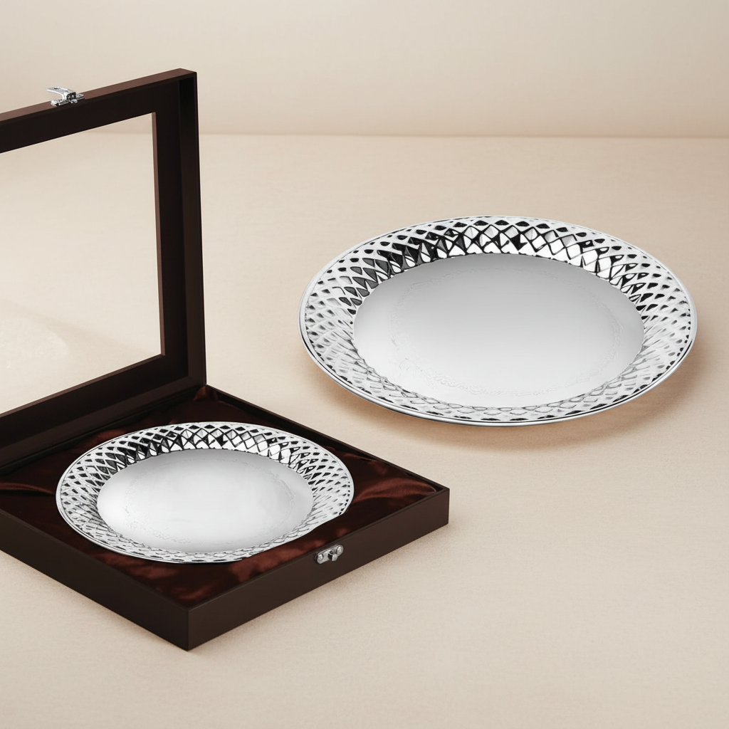 Hammered Edge Round Plate Silver