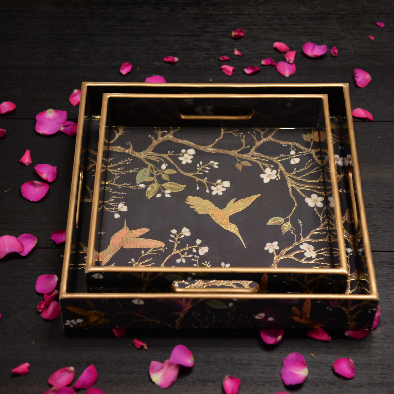 Bird on a Branch Print Wooden Serving Tray