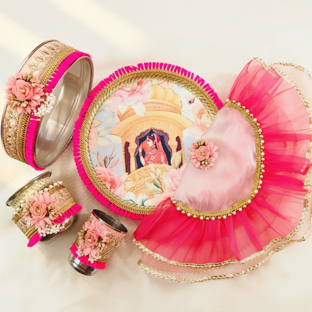 Jharokha Karwachauth Set in Pink Color