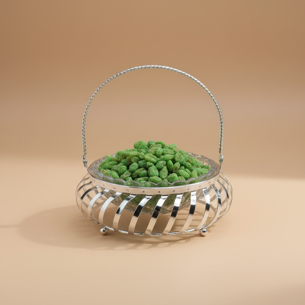 Wire Basket with Handle and Glass Bowl