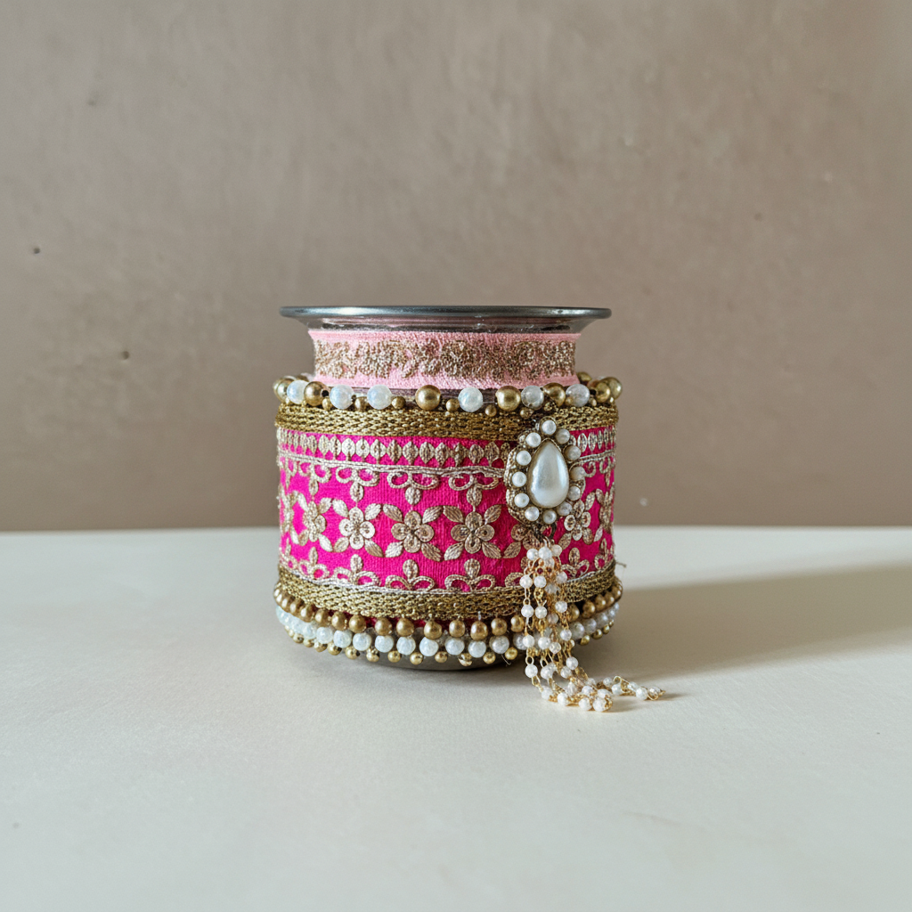 Karwachauth Lotta Pink with Drop Shape Pearl Flower