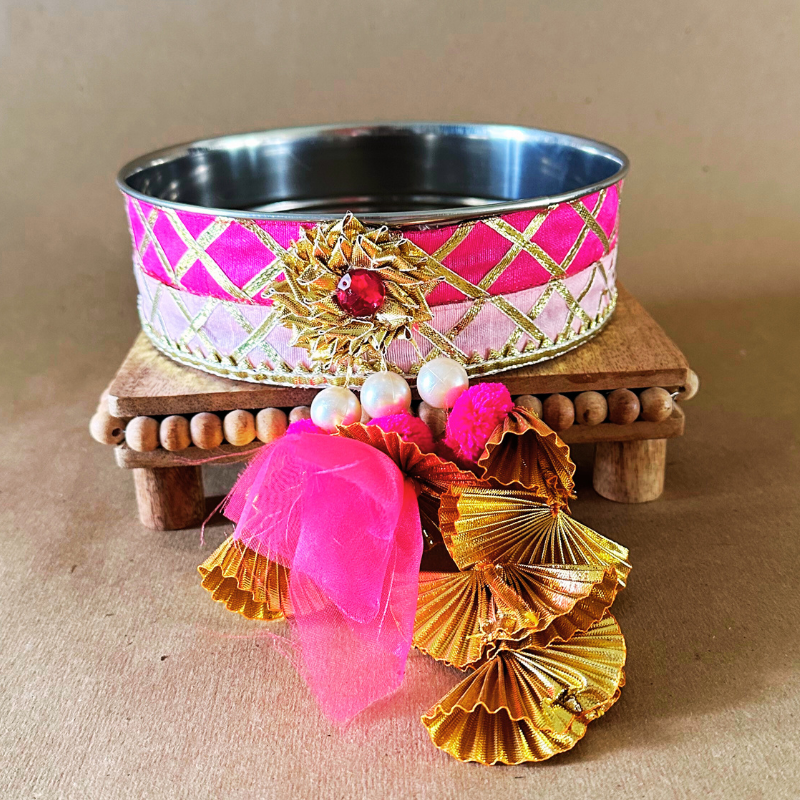 Karwachauth Channi in Pink Gotta Tassel
