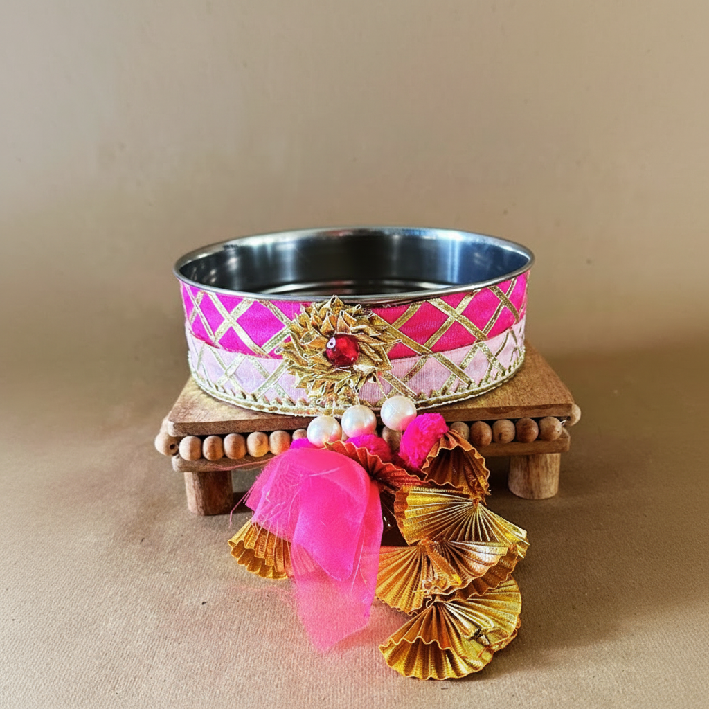 Karwachauth Channi in Pink Gotta Tassel