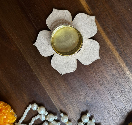 DIY Lotus Diya Base – Wooden Craft Kit with Golden Holder | Chamak Dhamak USA