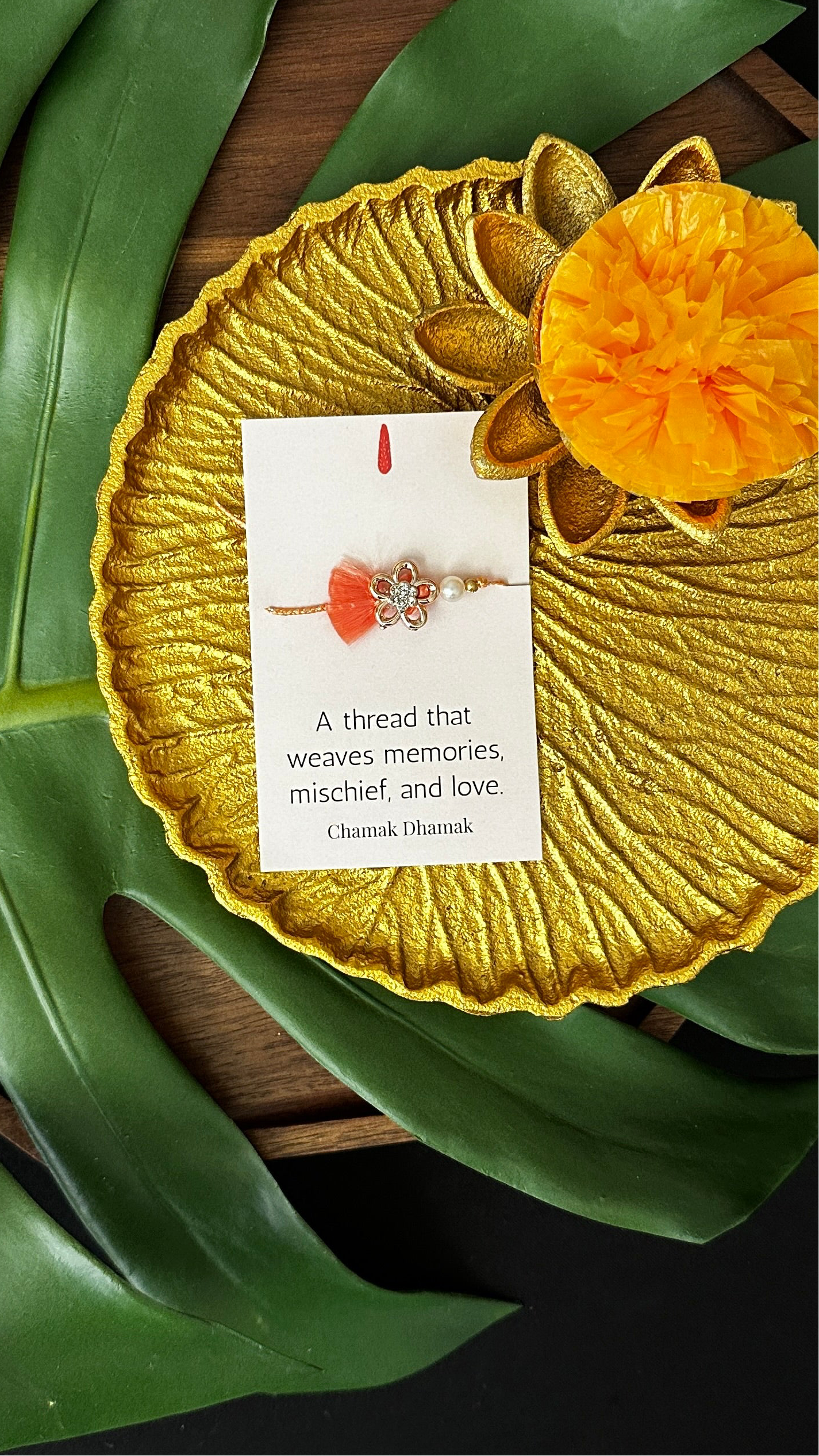 Golden Flower with Tassel Rakhi (Peach) - Single