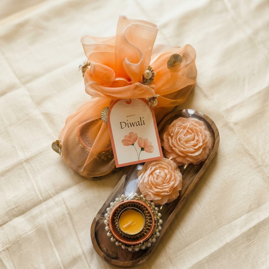 The Noor Festive Gift Set / Artisanal Diya & Mogra Rose Candle Hamper