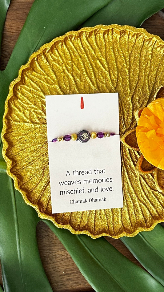 OM On Purple Rainbow Beads Rakhi - Single