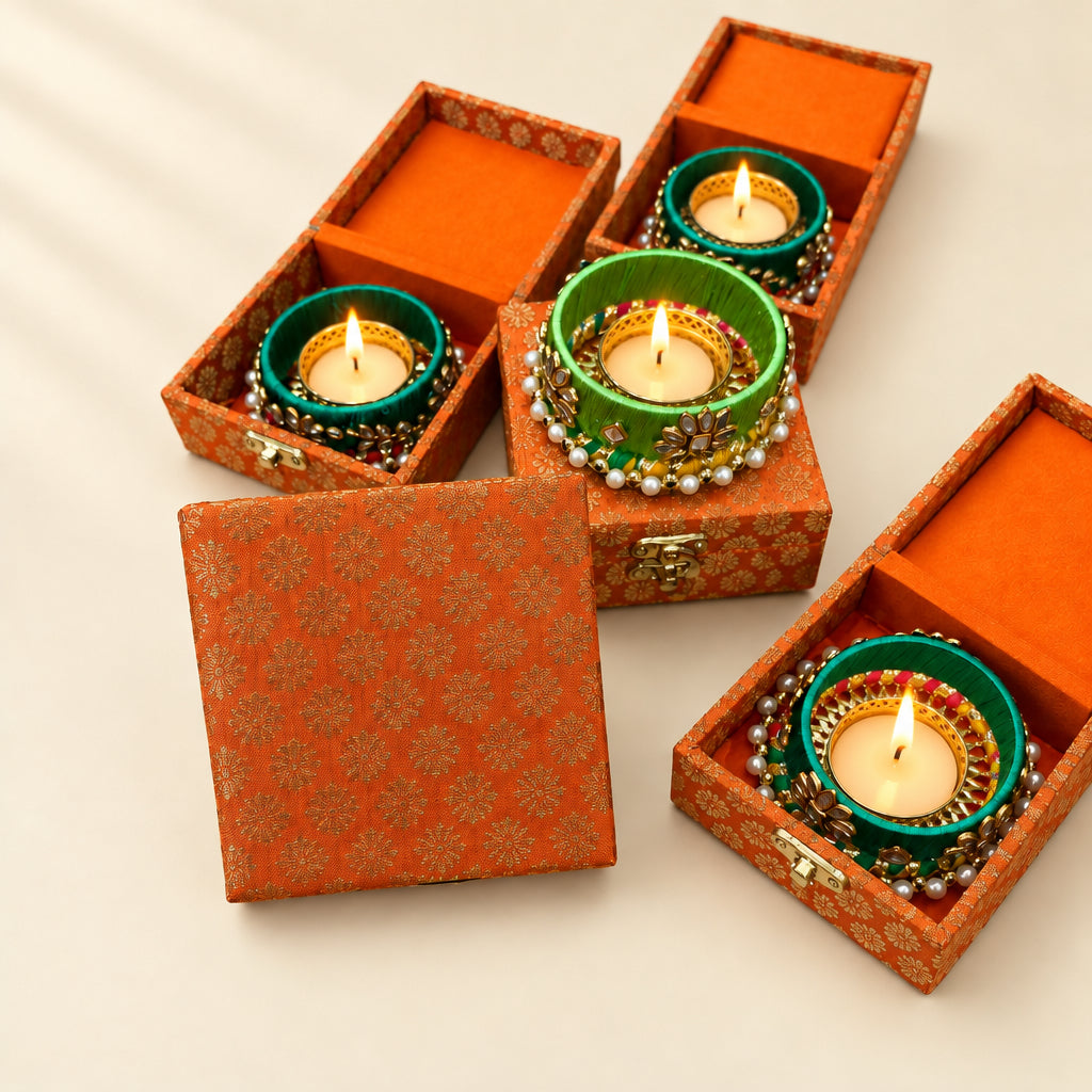 Handcrafted Bangle Tealight Diya Box Set – Indian Festive Diwali Decor, Diwali Gift. Box, Karwa Chauth Favors, Wedding & Haldi Return Gifts
