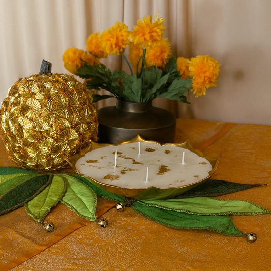 Luxury 10-Inch Metal Urli Candle | Multi-Wick Wax Centerpiece – Chamak Dhamak