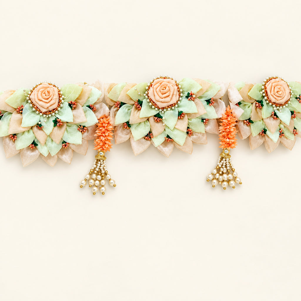 3-Piece Organza Toran with Battery-Operated Lights - 40-Inch Peach & Orange Decoration