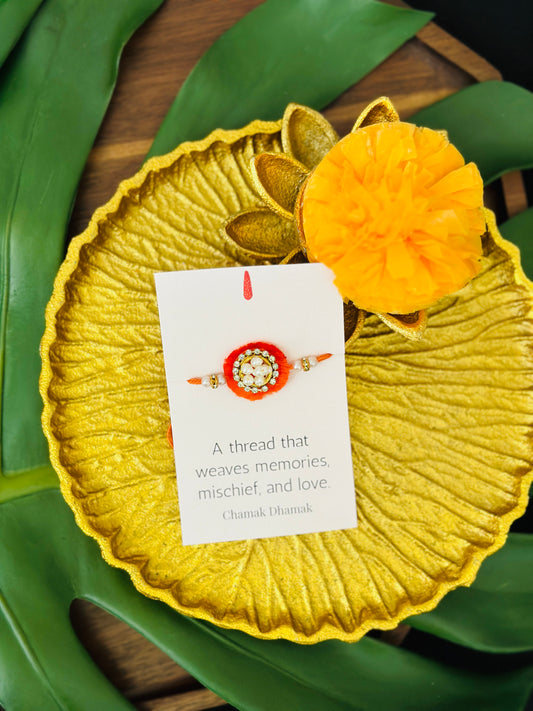 3D Moti  & Stone Orange Rakhi - Single